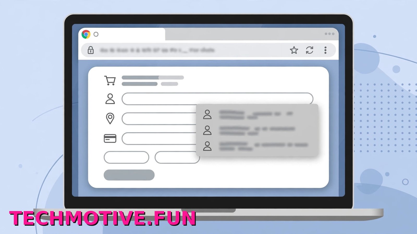 Chrome autofill dropdown with name, address and card fields shown greyed out on a checkout form